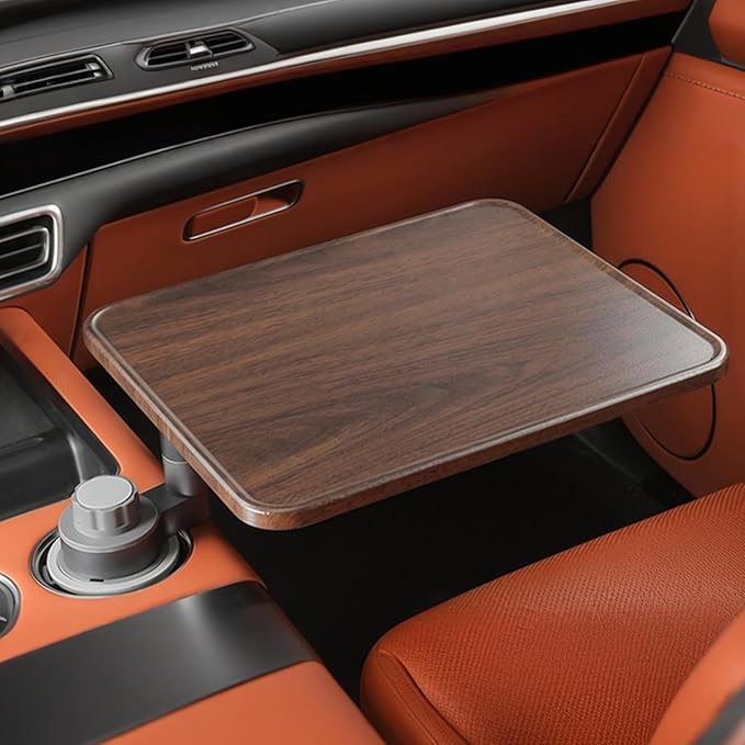HZGAMER Wood Car Desk for Laptop, 360° Rotating Wood Cup Holder Table Tray for Drivers and Passengers, Car Accessories Compatible with Tesla Model Y/3/S, Ford F150/Explorer/Maverick & Most Vehicles