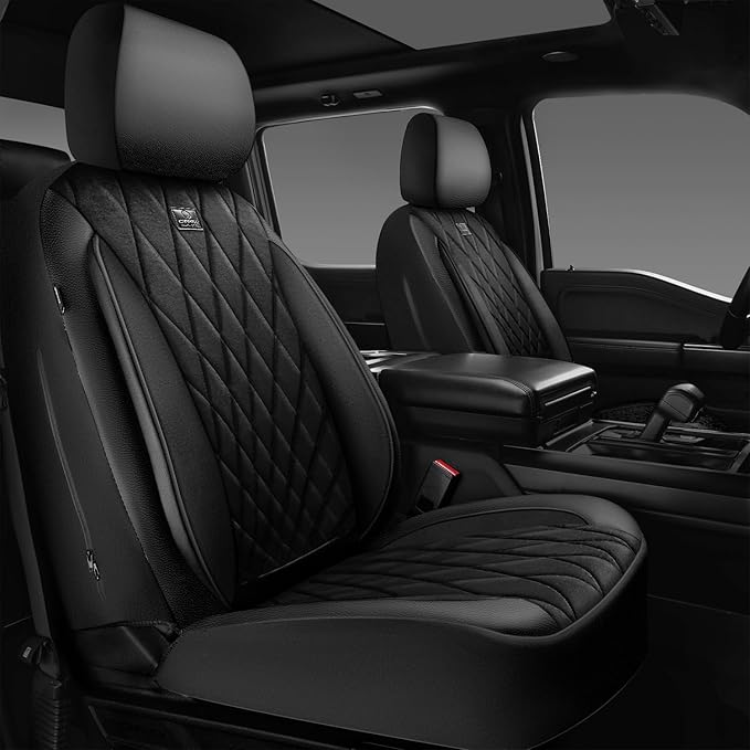 CAR PASS Luxury Faux Leather Car Seat Covers Front Seats, Breathable Soft Velvet Premium Automotive Seat Covers 2 Pack, Armre