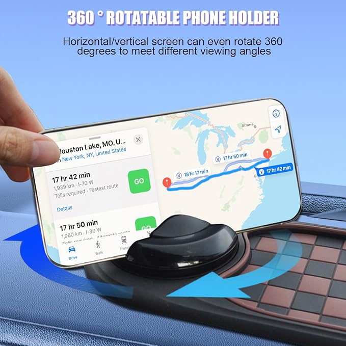 Multifunctional Car Anti-Slip Pad, 3 in 1 Rotatable Non-Slip Vehicle Dashboard Mat with Phone Holder & Temporary Parking Numb
