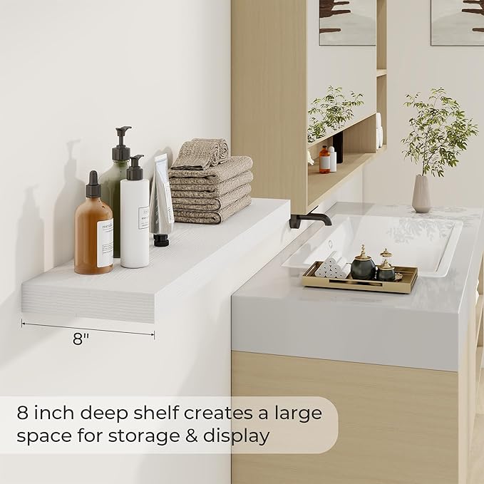 Dreamland 36 Inch Long Floating Shelves in White,8 Inch Deep Floating Shelf for Wall,Large Display & Storage Shelf, Wall Shel