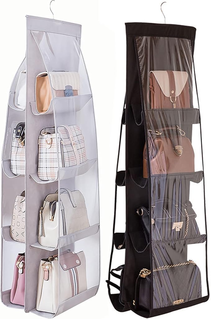 AARAINBOW 2 Packs Hanging Handbag Purse Organizer, Handbag Organizer for Closets, 8 Easy Access Pockets, Womens Purse Storage