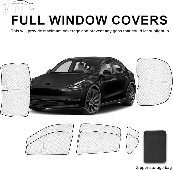 KMF 8pcs Thicken Sun Shades for Tesla Model Y 2020-2024 (Not Juniper) Accessories, Tesla Y Full Car Window Covers Sunshade for Windshield Side Rear, UV Block and Blackout Privacy for Camping Outdoor