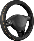 Road Comforts Leather Steering Wheel Cover with Decorative Trim and Piping, Anti-Slip Breathable Design, Fits 14.5–15 Inch Ro