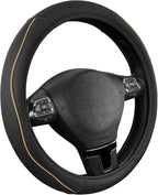 Road Comforts Leather Steering Wheel Cover with Decorative Trim and Piping, Anti-Slip Breathable Design, Fits 14.5–15 Inch Ro