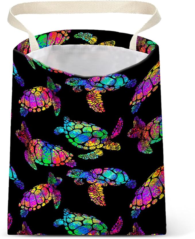 IRADA Car Trash Bag Hanging No Snap Small Garbage Bag for Car Back Seat - Cute Printed One-handed Strap Trash Bags - Rainbow Turtle