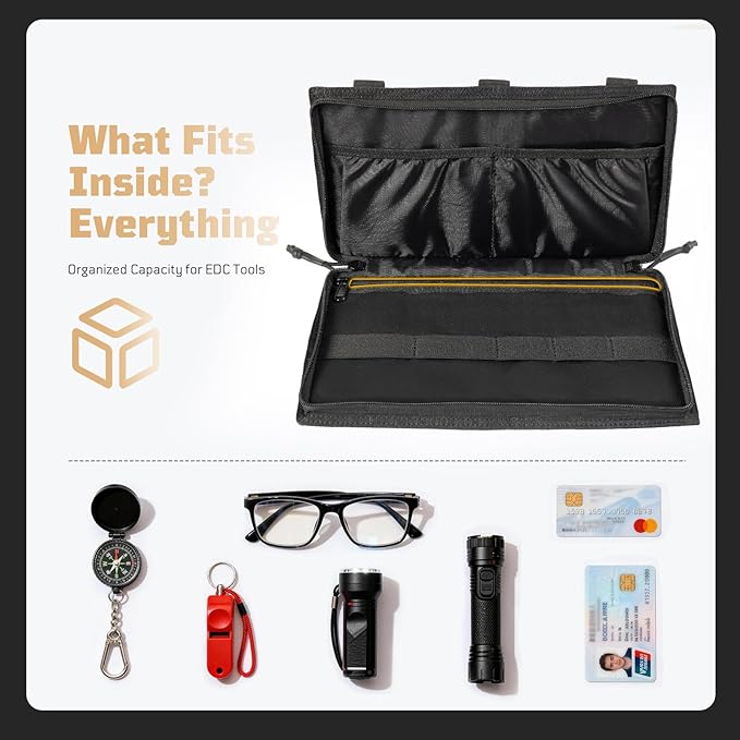 OneTigris Tactical MOLLE Sun Visor Organizer - Multi Pockets Car Visor Panel with Zipper Pouch, Detachable Photo/Info Panel & Glasses Clip for EDC Gear