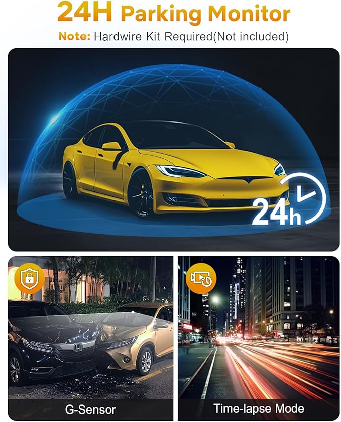 GKU 4K Dash Cam Front, Mini DashCam Includes 64GB Card, Dash Camera Built-in WiFi, 24H Parking Monitor,Night Vision,WDR,170° 