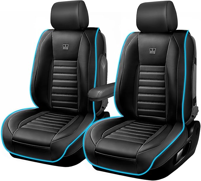 CAR PASS LED Lights Nappa Leather Car Seat Covers Front Seats, Waterproof Seat Cover for Cars Variable RGB Lights with DIY Mu