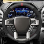 MEWANT Steering Wheel Cover for Ford F150 F250 F350 Expedition 2018 Made of Black Smooth Faux Leather Embossed Athsuede
