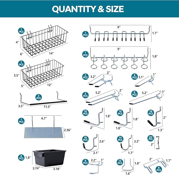 246PCS Pegboard Accessories Organizer Kit,Includes Pegboard Hooks,Bins,Baskets,Paper Towel Holder;Suitable for 1/8 and 1/4 Pe