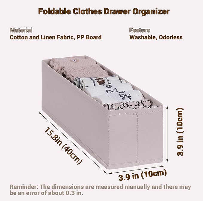 MURRI&MURRDI Mini Foldable Clothes Drawer Organizer 6 Pcs, Small Fabric Storage Organizer for Nursery, Sock, Underwear, Bra, 