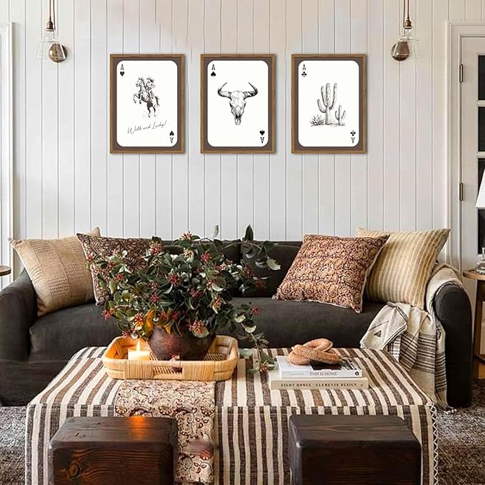 Western Cowboy Wall Art Set of 3, Vintage Cowgirl Rodeo Decor Painting, Southwestern Rustic Aesthetic Artwork Canvas Prints f