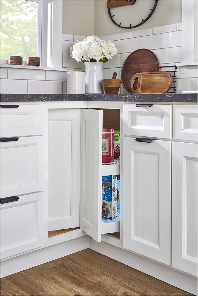 Rev-A-Shelf 24" Pie-Cut Dual Tier Lazy Susan Organizer for Corner Base Kitchen Cabinets, Plastic Home Rotating Storage Shelve