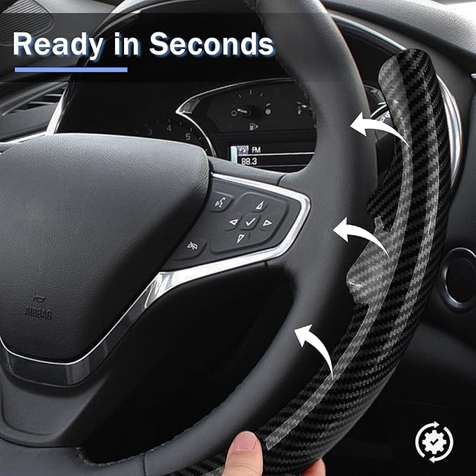 Steering Wheel Cover for Chevy Malibu 2016-2024/ Equinox 2018-2024/ Bolt EV 2017-2021/ Volt 2016-2019, Car Steering Wheel Cover Accessories for Chevrolet (Glossy Black)