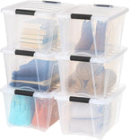 IRIS USA 32 QT Plastic Storage Box with Lid and Latches - 6 Pack - BPA-Free, See-Through Organizing Solution, Durable Nestabl