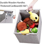HOONEX Large Foldable Storage Bins, Linen Fabric, 2 Pack, with Wooden Carry Handles and Sturdy Heavy Cardboard, for Home, Off