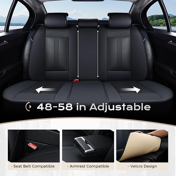 Coverado Car Seat Covers Full Set, Front Seat Covers with Lumbar Support and Back Seat Cover Waterproof Leather Automotive Se