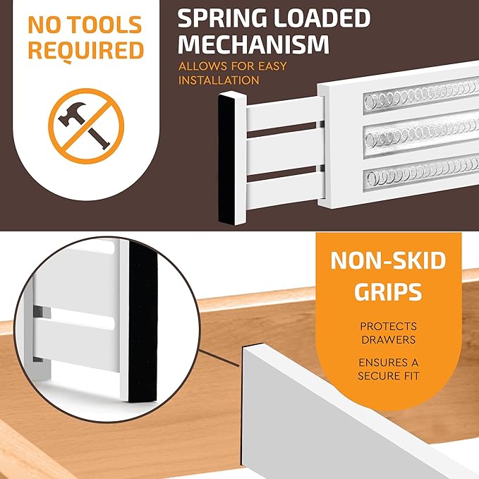 6 Pack Drawer Dividers 6 Inch High, 11”-17" Adjustable Bamboo Organizers Large Expandable Drawer Separators for Cloths, Dress