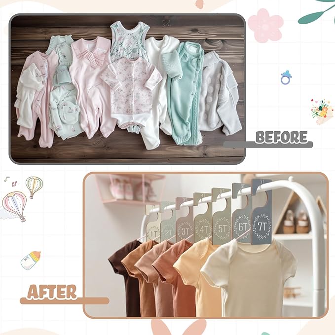 Patelai 7 Pcs Wooden Baby Closet Dividers for Clothes Organizer 1T to 7T Hanger Closet Dividers Nursery Organization for Home