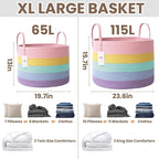 JMvicyroam 115L Extra Large Blanket Basket for Living Room - Woven Cotton Rope Laundry Hamper with Reinforced Handles - Stora