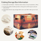 xigua Summer Palm Trees Storage Basket Collapsible Storage Bins Waterproof Canvas Storage Basket with Leather Handles for Hom
