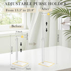 Acrylic Handbag Display Stand Gold Trim Purse Holder, 14"-24" Adjustable Height Thicken Anti-slip Base Clear Purse Rack Hangi