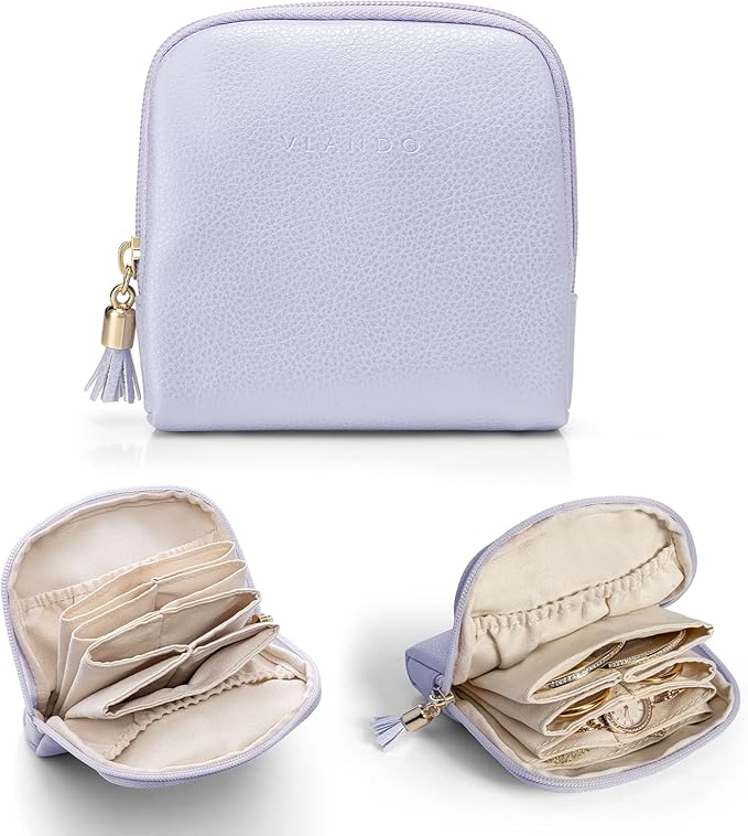 Vlando Small Jewelry Travel Case,Jewelry Pouch Bags with Zipper,Velvet Jewelry Organizer Storage Bag for Bracelet Rings Earri