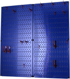 Wall Control Kitchen Pegboard Organizer Pots and Pans Storage Rack Organization Kit with Blue Pegboard and Red Accessories