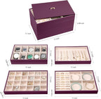 Voova Stackable Jewelry Organizer Tray with Lid, PU Leather Jewelry Storage Holder for Drawer Inserts, Jewellery Display Box 