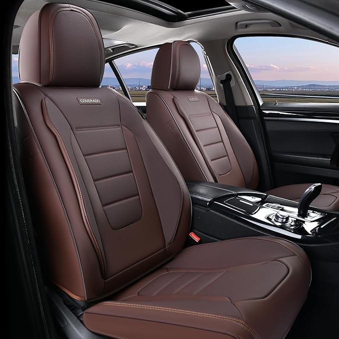 Coverado Car Seat Covers Full Set, Nappa Leather Seat Covers for Cars, Car Seat Protector Car Seat Cushion, Front and Back Se