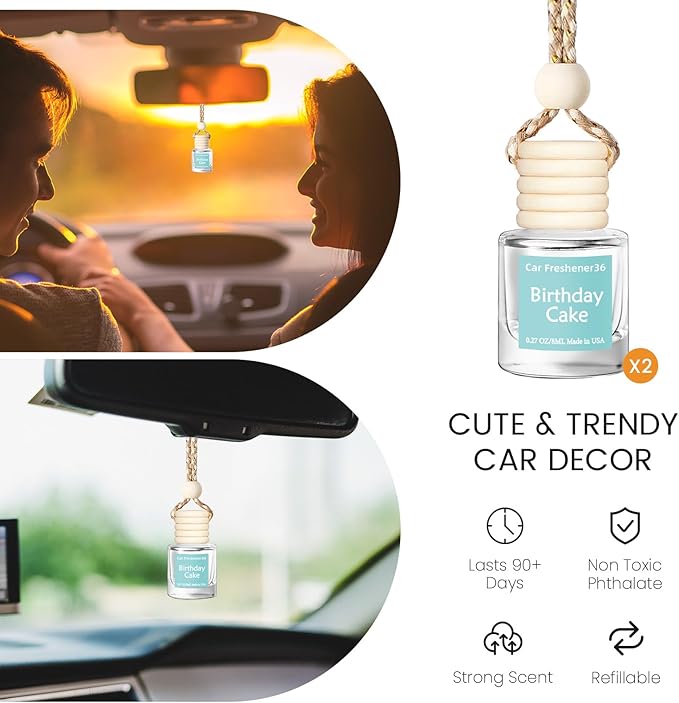 Hanging Car Air Freshener, Long Lasting Essential Oil Diffuser, Non-Toxic New Car Scent, Cute Car Fresheners for Women, 2 Pac
