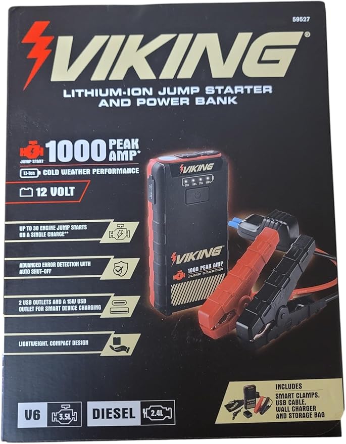 1000 Peak amp Lithium-ion Jump Starter and Power Bank Compatible with Viking