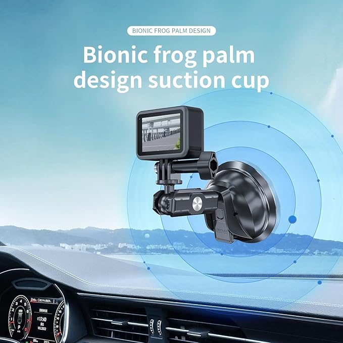 TELESIN Suction Cup Car Mount with Phone Holder, Windshield Window Dashboard Boats Vehicle Attach for DJI Action 6 5 Pro Action 4 3 GoPro Max Mini Hero 13 12 11 10 9 Insta360 X5 X4 X3 Ace Pro Pocket 3