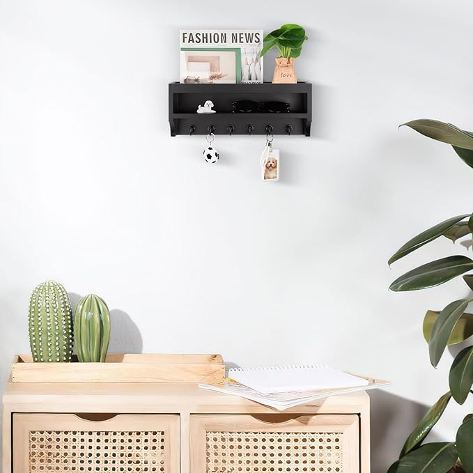 Nekon Key Holder Wall Mount, 12.8" W x 5.6" H x 3.7" D Wall Mounted Key and Mail Organizer with 6 Key Hooks, Key Racks for Ho