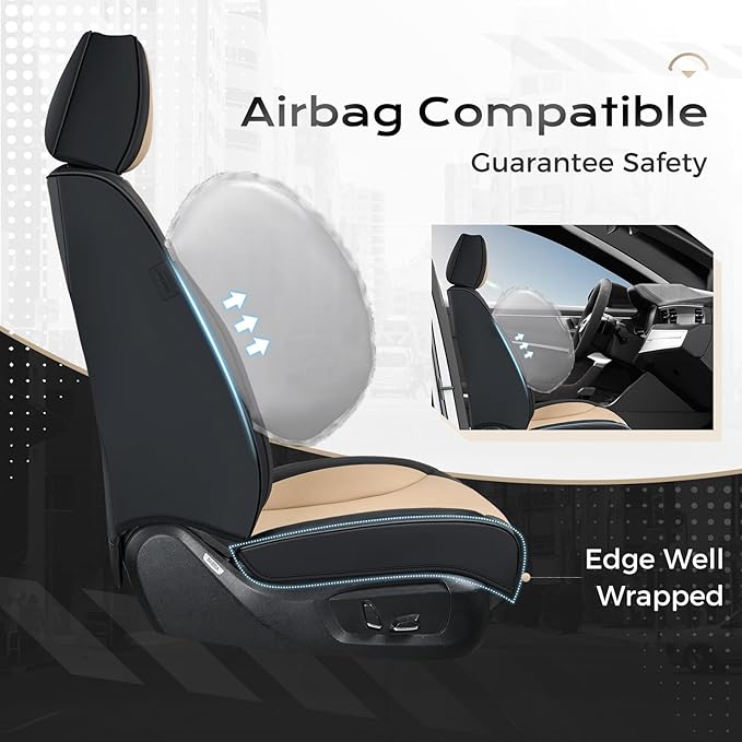 Coverado Car Seat Covers Full Set, Front Seat Covers with Lumbar Support and Back Seat Cover Waterproof Leather Automotive Se