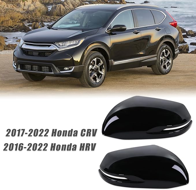 Left and Right Side Mirror Cap Covers With Trun Signal Compatible With 2017-2022 Honda CR-V CRV,2016-2022 Honda HRV HR-V Side Outer Rearview Wing Mirror Cap Black Replace#76201-T1W-A01(2PC)