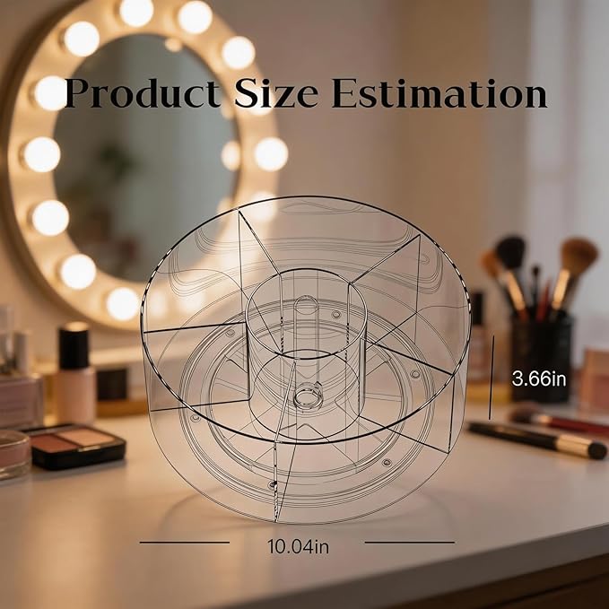 360° Rotating Acrylic Makeup Organizer, Clear Makeup Brush Holder & Pen Holder, Multi-Compartment Rotating Organizer for Cosm
