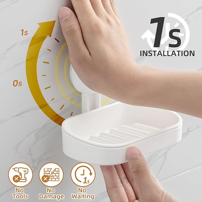 LEVERLOC Soap Holder Suction Cup for Shower, 2 Pack Bar Soap Dish Holder for Shower Wall Mounted NO-Drilling, Plastic Self Dr