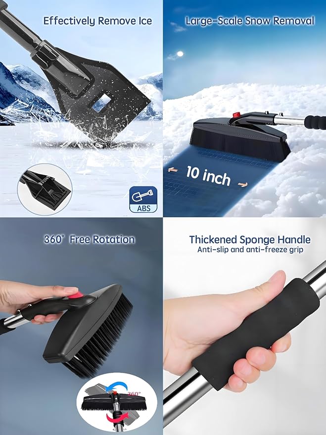 Snow Shovel,Detachable Snow Removal Kit+Snow Brush+Ice Scraper,42-inch,Lightweight and Adjustable,360°Degree Rotating Brush Head,for Car,Garden,Camping,and Snowman Building