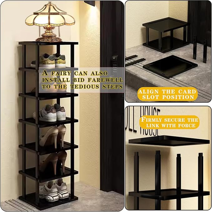 Vertical Shoe Rack - Tall Narrow Shoe Rack Organizer for Small Spaces,7 Tier Bamboo Shoen Shelf for Entryway,Closet,Corner,Do