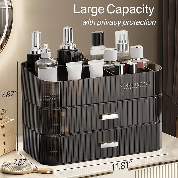 Makeup Organizer for Vanity, Large Desk Organizer with Stackable Drawers for Cosmetics, Skin Care, Lipsticks, Palette, Nail C