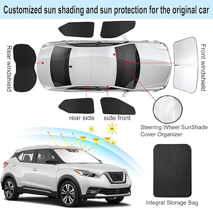 TINGLU Window Shades for Nissan Kicks 2018-2024 6PCS Accessories Side Full Windows Windshield Sun Shade Sun UV Rays & Privacy Protection for Camping,Napping,and Relaxing