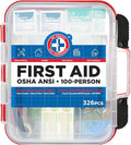 Be Smart Get Prepared First Aid Kit Hard Red Case 326 Pieces Exceeds OSHA and ANSI Guidelines 100 People - Office, Home, Car,