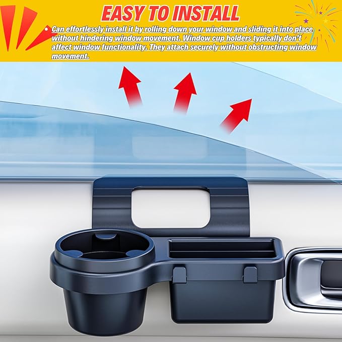 Extra Hanging Car Door Window Drink Coffee Cup Holder with Storage Organizer Tray | Coin Holder Change Organizer Fits Most Vehicles, Trucks Interior Car Gadgets Accessories
