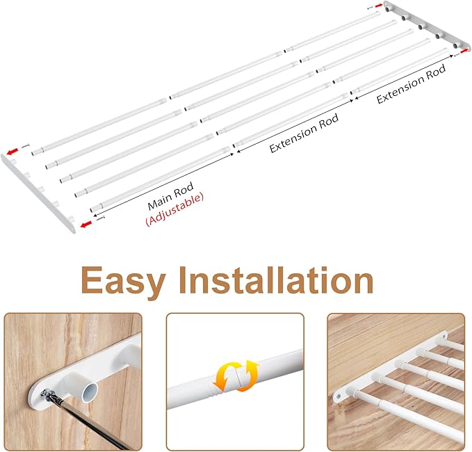 FIRJOY Expandable Wall-Mounted Closet Shelf Organizer, Adjustable Storage Rack, Heavy Duty (White, 46" - 56.5")