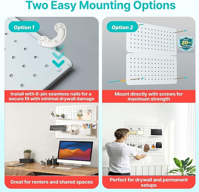 Upgraded Metal Pegboard Wall Organizer Kit – Magnetic, Heavy-Duty Peg Board with Shelves, Hooks & Clips – Wall Mount Storage 