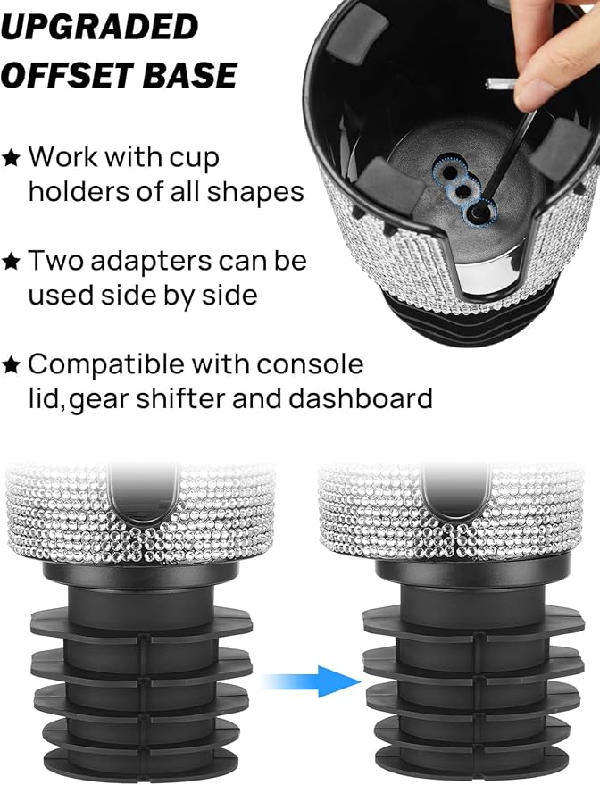 JOYTUTUS Upgraded Car Cup Holder Expander with Offset Base, Fit for YETI, Hydro Flask, Large Cup Holder Expander for Car Hold