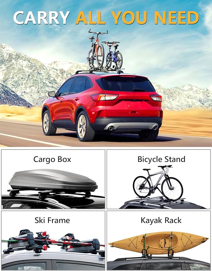 Tuyoung 220lb Lockable Roof Rack Cross Bars Compatible with Ford Escape 2020 2021 2022 2023 2024 2025 2026 with Flush Side Rails, Heavy Duty Anti-Theft Aluminum Roof Rails Crossbars Cargo Carrier Bag