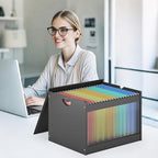 Hanging File Box Organizer for Letter Size, 2 Pack Bamboo Acrylic File Folder Storage with Lid Clear Moving Boxes Wood with H