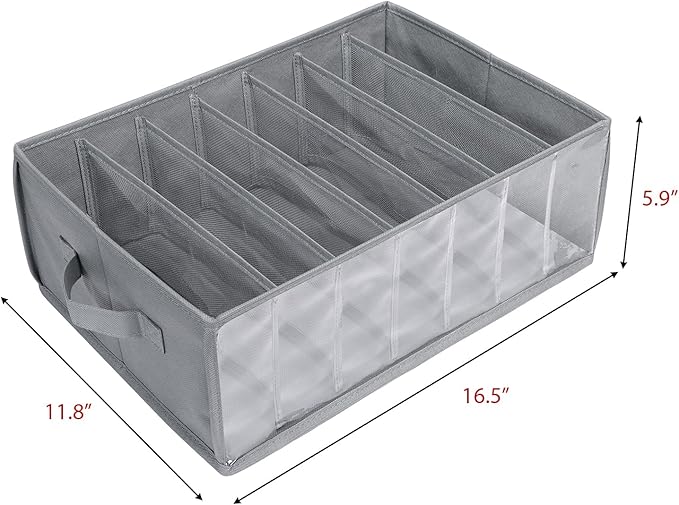 Zilink Upgraded Underwear Drawer Organizer with Support Board, Clear Drawer, 7 Grids Divider, Sock Organizer for Closet, Nurs